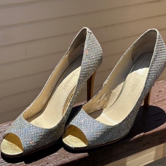 USED Enzo Angiolini Gold Silver Glitter Heels - Picture 1 of 5